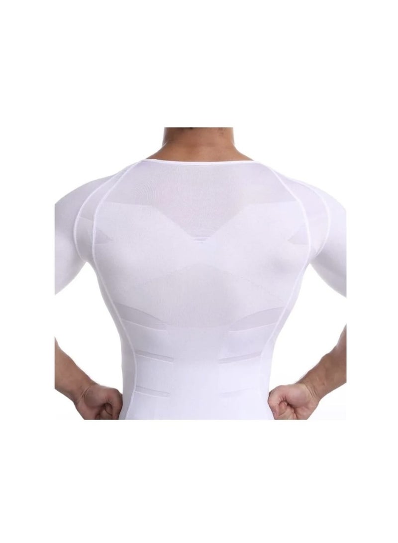 Men's Slimming Compression Vest To Conceal Gynecomastia, Bosture Support VestTo Tighten And Shape The Abdomen And Chest, White, Two Bieces. - Image 1